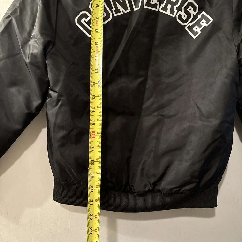 Vtg Converse Bomber Jacket Satin Logo On Back Black Youth Sz M Zipper 10-12 Yrs